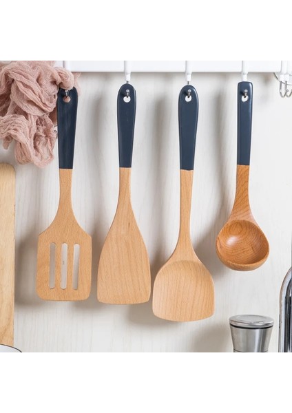 B Masif Ahşap Saplı Yapışmaz Tencere Seti Çorba Kaşığı Pirinç Kepçe Spatula Mutfak Tencere Eşyaları Seti Ev Gadget Alet Setleri (Yurt Dışından)