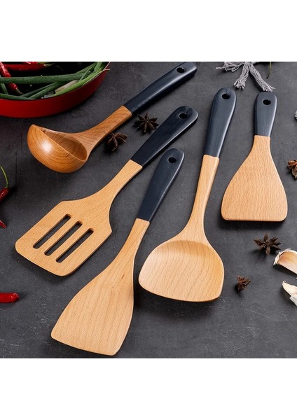 B Masif Ahşap Saplı Yapışmaz Tencere Seti Çorba Kaşığı Pirinç Kepçe Spatula Mutfak Tencere Eşyaları Seti Ev Gadget Alet Setleri (Yurt Dışından)