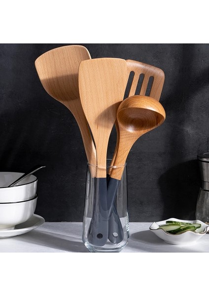 B Masif Ahşap Saplı Yapışmaz Tencere Seti Çorba Kaşığı Pirinç Kepçe Spatula Mutfak Tencere Eşyaları Seti Ev Gadget Alet Setleri (Yurt Dışından)