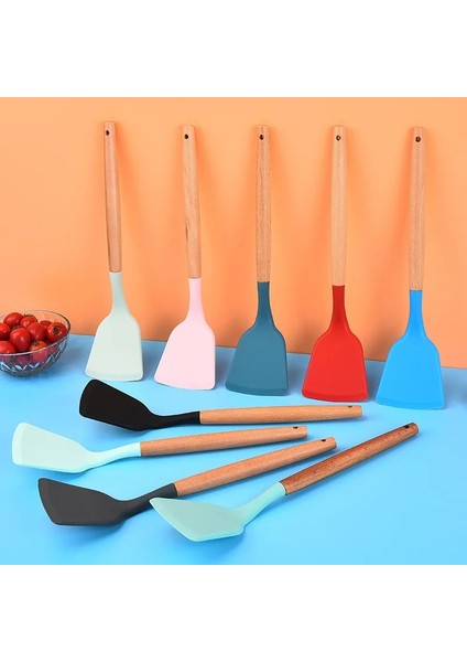 Stil 4 Yeni Silikon Ahşap Saplı Spatula Ev Silikon Pişirme Araçları Yapışmaz Spatula Kürek Mutfak Konfor Kolu (Yurt Dışından)