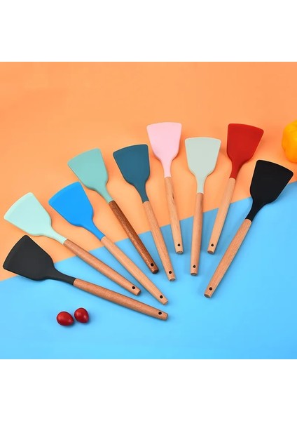 Stil 4 Yeni Silikon Ahşap Saplı Spatula Ev Silikon Pişirme Araçları Yapışmaz Spatula Kürek Mutfak Konfor Kolu (Yurt Dışından)