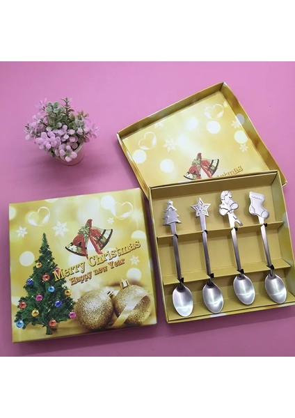 1 Takım 4 Adet Mini Paslanmaz Çelik Çay Kaşığı Hediye Kutusu ile Noel Tarzı Kahve Latte Çay Kaşığı Sofra (Yurt Dışından) fırsatları
