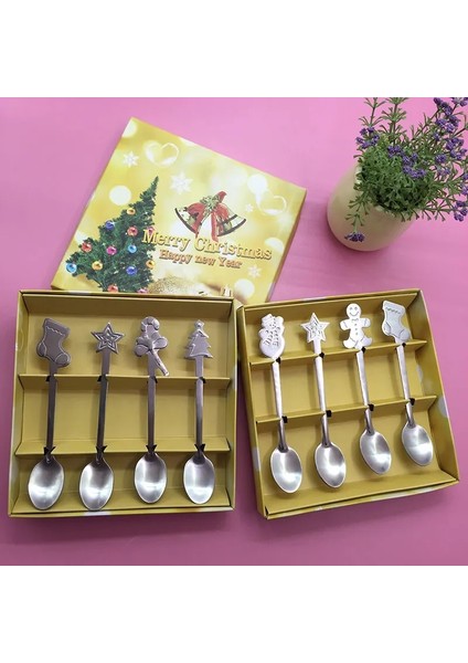 1 Takım 4 Adet Mini Paslanmaz Çelik Çay Kaşığı Hediye Kutusu ile Noel Tarzı Kahve Latte Çay Kaşığı Sofra (Yurt Dışından) indirimleri