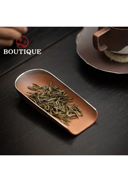 14.2x2.5 cm Retro Kaba Çömlek Çay Kürek Japon Eski Kaya Çamur Çay Yaprağı Konteyner Gümüş Uyanış Çay Tabağı Kung Fu Aracı Aksesuarları (Yurt Dışından)
