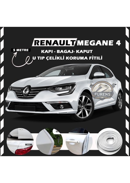 Renault Megane 4 Oto Araç Kapı Koruma Fitili 5metre Parlak Beyaz Renk