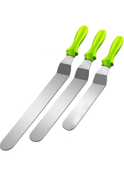 Yeşil 3 Adet/takım Açılı Buzlanma Spatula Paslanmaz Çelik Krem Tereyağı Spatula Kek Pürüzsüz Kazıyıcı Mutfak Gadget Gereçler Pişirme Araçları (Yurt Dışından)
