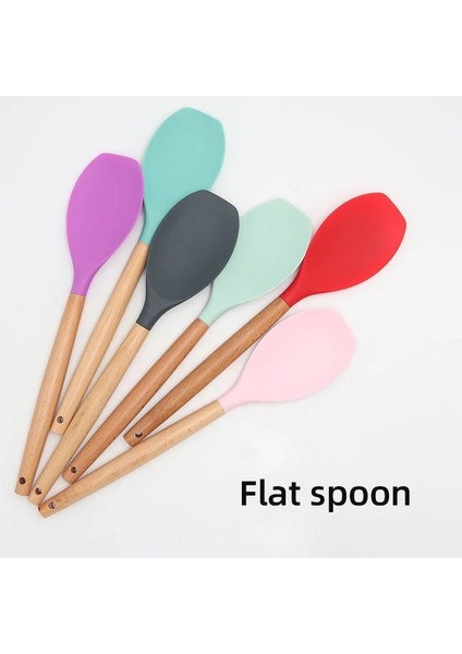 Düz Kaşık 1 Pc Kırmızı Spatula Silikon Maşa Kaşık Klip Gıda Kepçe Mutfak Aksesuarları Alet Gereçler Aracı Pasta Pişirme Dil Seti Ahşap Barbekü Kelepçesi (Yurt Dışından)