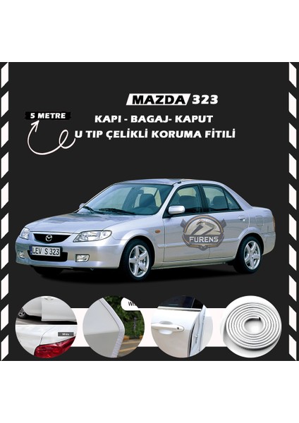 Mazda 323 Oto Araç Kapı Koruma Fitili 5metre Parlak Beyaz Renk