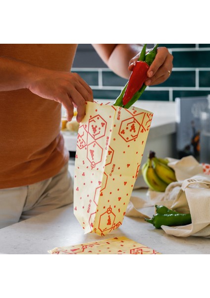 Orta Boy Balmumlu Kese - Bereket Desen - Tekrar Kullanılabilen Balmumlu Yiyecek Saklama Kesesi fırsatları