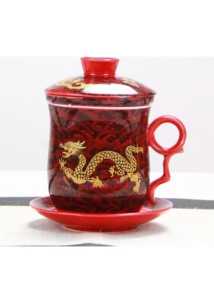 C Çin Ejderha Kupa Çay Seramik Çay Seti Dört Parçalı Set Kapaklı Ofis Toplantı Su Bardağı Filtre Demlik Teaware (Yurt Dışından)