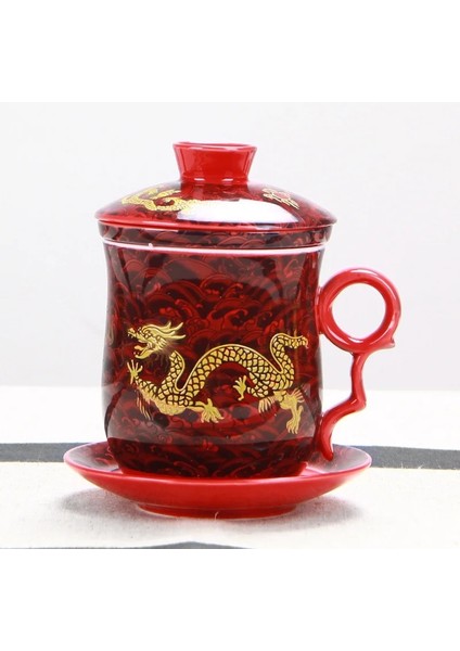 C Çin Ejderha Kupa Çay Seramik Çay Seti Dört Parçalı Set Kapaklı Ofis Toplantı Su Bardağı Filtre Demlik Teaware (Yurt Dışından) fiyatları