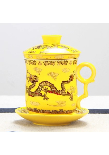 C Çin Ejderha Kupa Çay Seramik Çay Seti Dört Parçalı Set Kapaklı Ofis Toplantı Su Bardağı Filtre Demlik Teaware (Yurt Dışından) modelleri