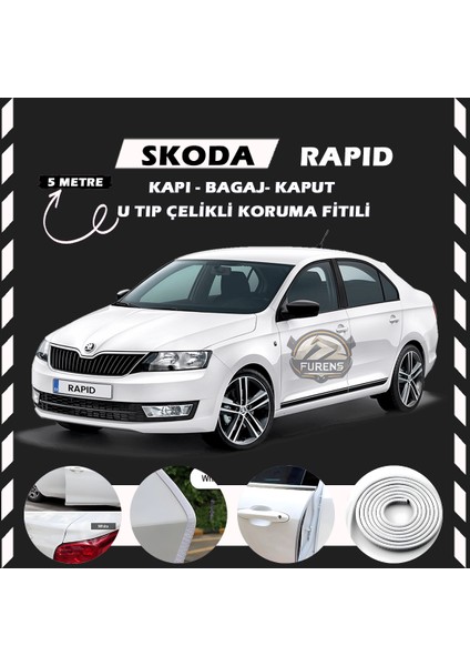 Skoda Rapid Oto Araç Kapı Koruma Fitili 5metre Parlak Beyaz Renk