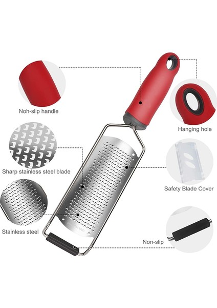 Kırmızı Peynir Rende Sebze Soyucu, Limon Zester, Yumuşak Kavrama Saplı, Koruyuculu Paslanmaz Çelik Ince Bıçaklar (Yurt Dışından) fırsatları