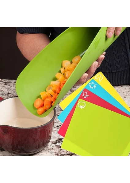 Yeni 4 Adet Set Taşınabilir Kesme Mat Seti Renkli Mutfak Kesme Tahtası Seti Süper Kolay Temiz Modern Kesme Tahtaları Güzel Esnek Yapışmaz (Yurt Dışından)