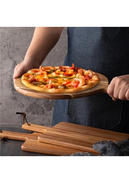 Yuvarlak S Akasya Ahşap Saplı Kesme Tahtası Yuvarlak Pizza Kürek Servis Doğrama Tahtası Pişirme Peynir Meyve Sebze Ekmek Şarküteri (Yurt Dışından)