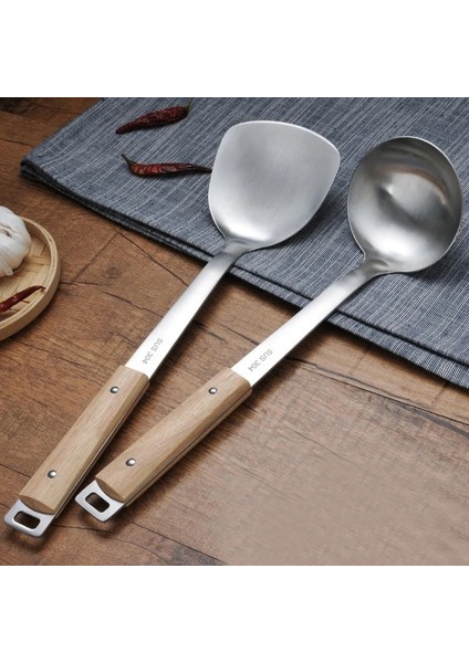 Çorba Kepçesi-A Ahşap Saplı Wok Spatula 304 Paslanmaz Çelik Spatula Pişirme Gereçleri Kaşık Uzun Saplı Büyük Boy Turner Kızarmış Biftek Kürek (Yurt Dışından) fırsatları