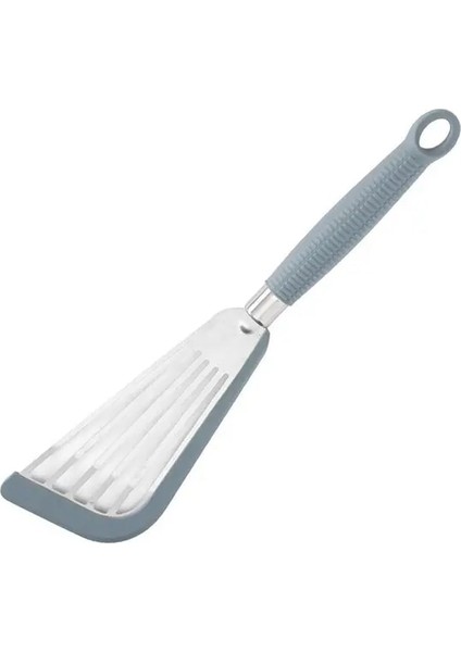 Gri 32X8.5X1 cm 430 Paslanmaz Çelik Silikon Anti-Haşlanma Delikli Kızartma Mutfak Pişirme Yapışmaz Ev Kızartma Balık Spatula Kızartma Küreği (Yurt Dışından)