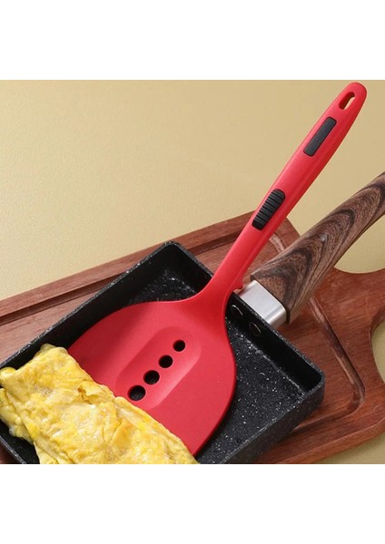 Kırmızı 2 Adet Silikon Spatula Temizlemesi Kolay Isıya Dayanıklı Çizilmez Yapışmaz Pişirme Bpa Ücretsiz Silikon Oluklu Balık Turner Spatula (Yurt Dışından)