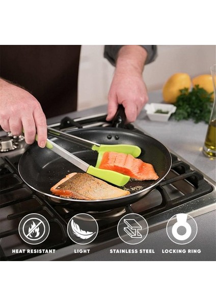 Kırmızı 12 Inç 2 In 1 Mutfak Spatula ve Maşa Yapışmaz Isıya Dayanıklı Paslanmaz Çelik Gıda Maşası Çerçeve Silikon Maşa Mutfak Aletleri Gadget (Yurt Dışından) fırsatları