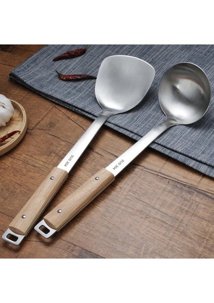 2 Adet Set-Ac Ahşap Saplı Wok Spatula 304 Paslanmaz Çelik Spatula Pişirme Gereçleri Kaşık Uzun Saplı Büyük Boy Turner Kızarmış Biftek Kürek (Yurt Dışından)