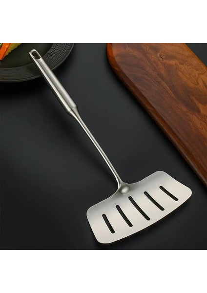 Bir Boyut Paslanmaz Çelik Spatula Yapışmaz Balık Kızartma Küreği Klip Geniş Saplı Oluklu Spatula Barbekü Biftek Maşa Gözleme Kızarmış Pizza (Yurt Dışından)
