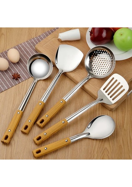 Stil 2 Mutfak Paslanmaz Çelik Pişirme Gereçleri Ahşap Saplı Spatula Pirinç Çorbası Kaşığı Kızartma Küreği Süzgeç Tencere (Yurt Dışından) fiyatları