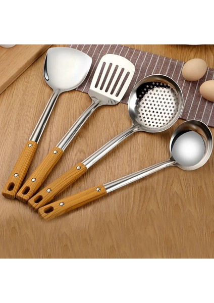 Stil 2 Mutfak Paslanmaz Çelik Pişirme Gereçleri Ahşap Saplı Spatula Pirinç Çorbası Kaşığı Kızartma Küreği Süzgeç Tencere (Yurt Dışından) modelleri