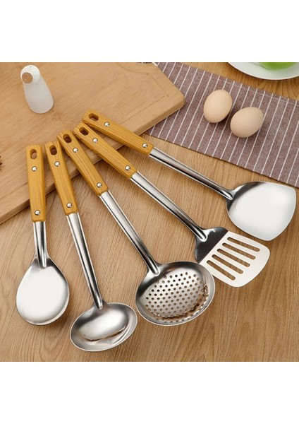 Stil 2 Mutfak Paslanmaz Çelik Pişirme Gereçleri Ahşap Saplı Spatula Pirinç Çorbası Kaşığı Kızartma Küreği Süzgeç Tencere (Yurt Dışından) fırsatları