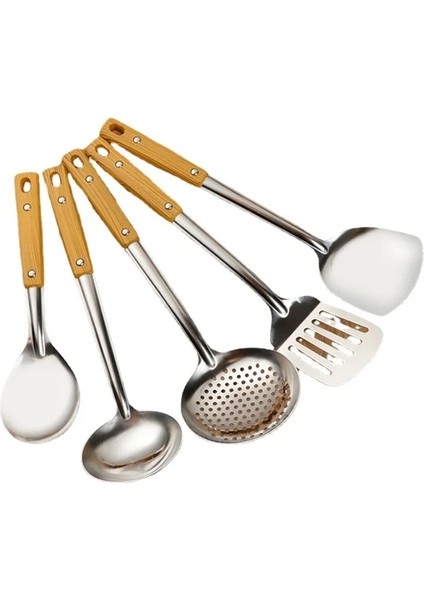 Stil 2 Mutfak Paslanmaz Çelik Pişirme Gereçleri Ahşap Saplı Spatula Pirinç Çorbası Kaşığı Kızartma Küreği Süzgeç Tencere (Yurt Dışından) indirimleri