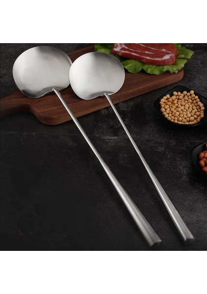 10X8X38.5 cm Paslanmaz Çelik Büyük Uzun Saplı Spatula Kaşık Kepçe Restoran Kantin Şefi Büyük Pot Kürek Mutfak Eşyası Seti Bambu Spatula (Yurt Dışından)