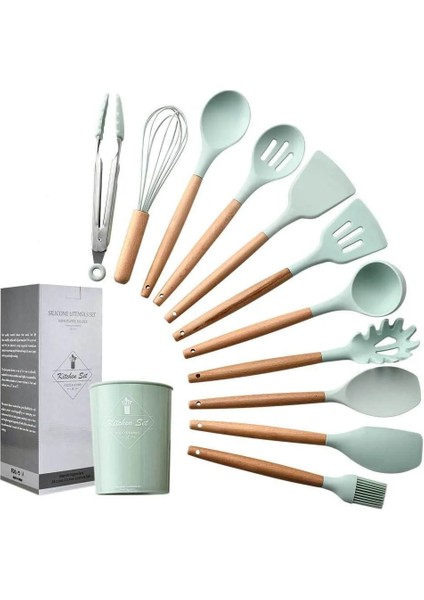 Koyu Haki Silikon Mutfak Eşyası Yapışmaz Mutfak Eşyaları Pişirme Aracı Pota Turner Spatula Tong Tencere Pişirme Gadget Utensílios De Cozinha (Yurt Dışından)