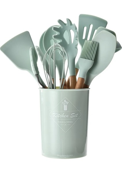 Koyu Haki Silikon Mutfak Eşyası Yapışmaz Mutfak Eşyaları Pişirme Aracı Pota Turner Spatula Tong Tencere Pişirme Gadget Utensílios De Cozinha (Yurt Dışından)