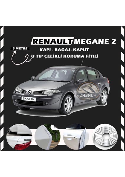 Renault Megane 2 Oto Araç Kapı Koruma Fitili 5metre Parlak Beyaz Renk