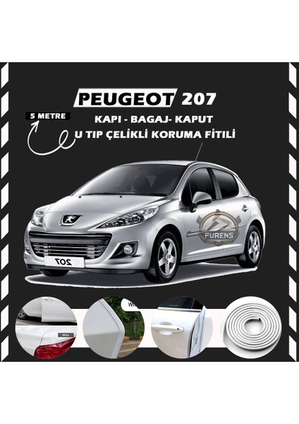 Peugeot 207 Oto Araç Kapı Koruma Fitili 5metre Parlak Beyaz Renk