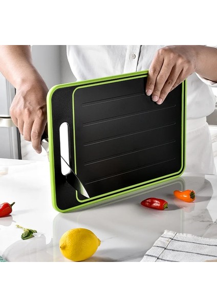 Siyah 36.5X25.1X10.2 cm Siyah 4 In 1 Çift Taraflı Ev Kesme Tahtası Çok Fonksiyonlu Bıçak Bileyici Öğütücü Mutfak Hızlı Çözülme Çan Çiçeği Plaka (Yurt Dışından)