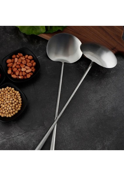 10X8X38.5 cm Paslanmaz Çelik Büyük Uzun Saplı Spatula Kaşık Kepçe Restoran Kantin Şefi Büyük Pot Kürek Mutfak Eşyası Seti Bambu Spatula (Yurt Dışından)