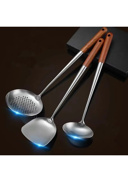 A4 304 Paslanmaz Çelik Ahşap Spatula Pişirme Gereçleri Ev Pişirme Aksesuarları Oluklu Kaşık Metal Alet Mutfak Temelleri Için (Yurt Dışından) fiyatları