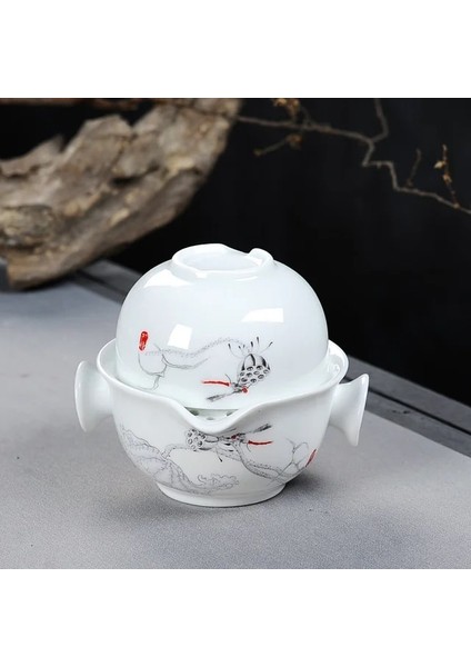 03 Çin Kung Fu Çay Seti 1 Pot 1 Bardak Dahil, Güzel ve Kolay Çaydanlık Su Isıtıcısı, Manzara Boyama Seyahat Çay Seti Zarif Gaiwan (Yurt Dışından)