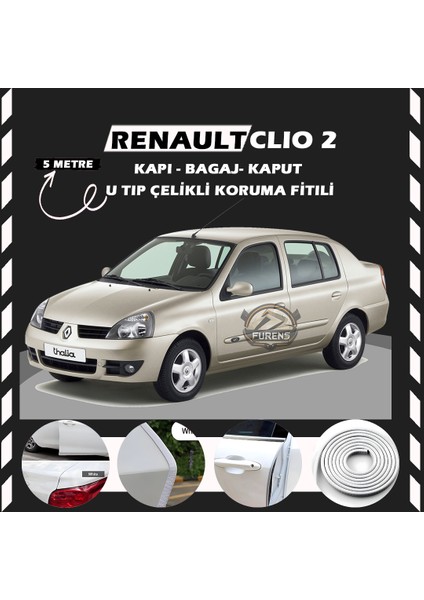 Renault Clio 2 Oto Araç Kapı Koruma Fitili 5metre Parlak Beyaz Renk
