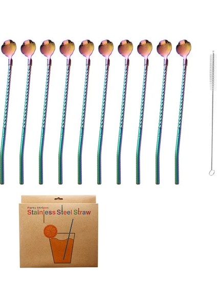 Renk 10 Adet Dişsiz Çiçek 5 Adet 10 Adet Paslanmaz Seel Çiçek Saman Kaşık Yaz Süt Çay Karıştırma Yerba Mate Pipetler Yeniden Kullanılabilir Içme Mutfak Malzemeleri (Yurt Dışından)