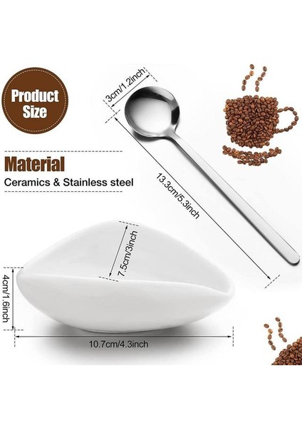 Çay Kepçesi Yüksek Kaliteli Seramik Çay Kaşığı Beyaz Kahve Tozu Kase Paslanmaz Kaşık Kahve Çekirdeği Kepçe Matcha Tozu Dozaj Kase Seti (Yurt Dışından)