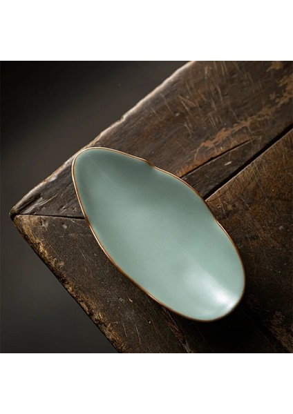 14.5X7X3.5CM Retro Azure Porselen Çay Küreği El Yapımı Ru Fırın Chaze Seramik Çay Küreği Takdir Tabağı Kung Fu Çay Töreni Aksesuarları (Yurt Dışından)