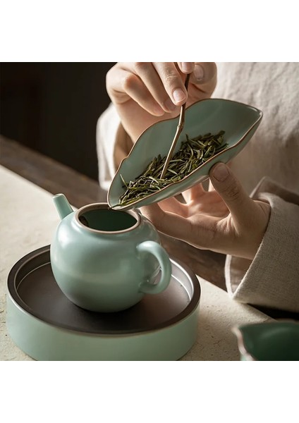14.5X7X3.5CM Retro Azure Porselen Çay Küreği El Yapımı Ru Fırın Chaze Seramik Çay Küreği Takdir Tabağı Kung Fu Çay Töreni Aksesuarları (Yurt Dışından)