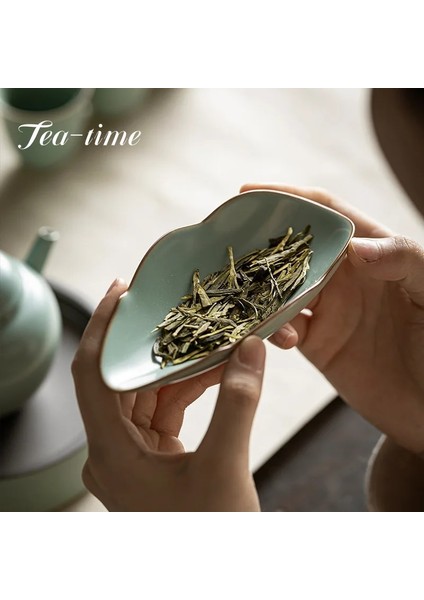 14.5X7X3.5CM Retro Azure Porselen Çay Küreği El Yapımı Ru Fırın Chaze Seramik Çay Küreği Takdir Tabağı Kung Fu Çay Töreni Aksesuarları (Yurt Dışından)