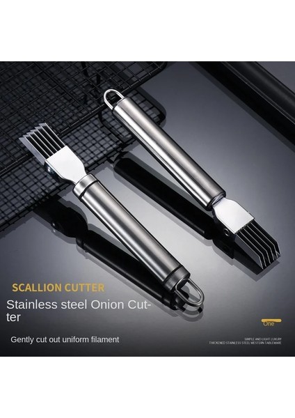 Çift Tel Saplı 430 Paslanmaz Çelik Soğan Kesici Parçalama Makinesi Yaratıcı Mutfak Gadget Kıyılmış Yeşil Soğan Dilimleme Soğan Kesme Bıçağı (Yurt Dışından)