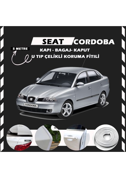 Seat Cordoba Oto Araç Kapı Koruma Fitili 5metre Parlak Beyaz Renk
