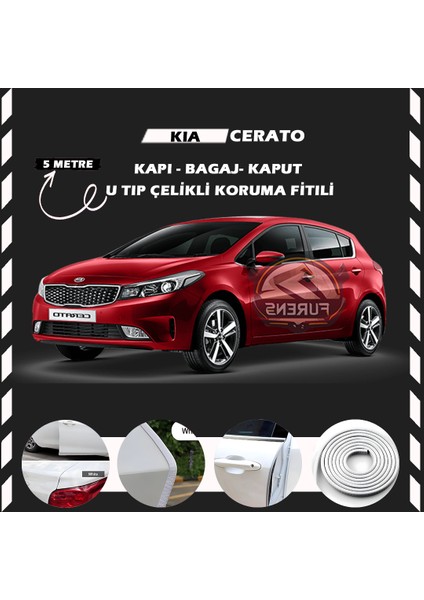 Kia Cerato Oto Araç Kapı Koruma Fitili 5metre Parlak Beyaz Renk