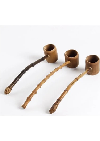 02 Ahşap Çay Kepçe Bambu Kök Uzun Saplı Bambu El Yapımı Uzun Saplı Retro Töreni Masa Dekor Sauna Kaşık Teaware Su Kaşığı (Yurt Dışından)