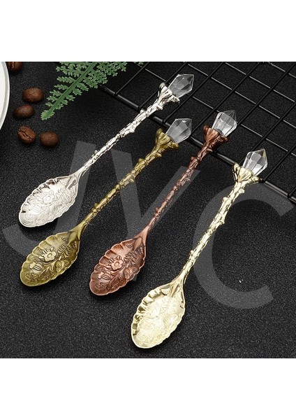 Gümüş Retro Kristal Kafa Çay Kaşığı Vintage Kraliyet Tarzı Alaşım Oyma Mini Sofra Takımı Tatlı Çay Kaşığı Sendok Teh Mutfak Aksesuarları (Yurt Dışından) modelleri